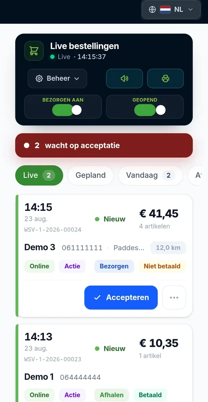 De Android-app met live bestellingen